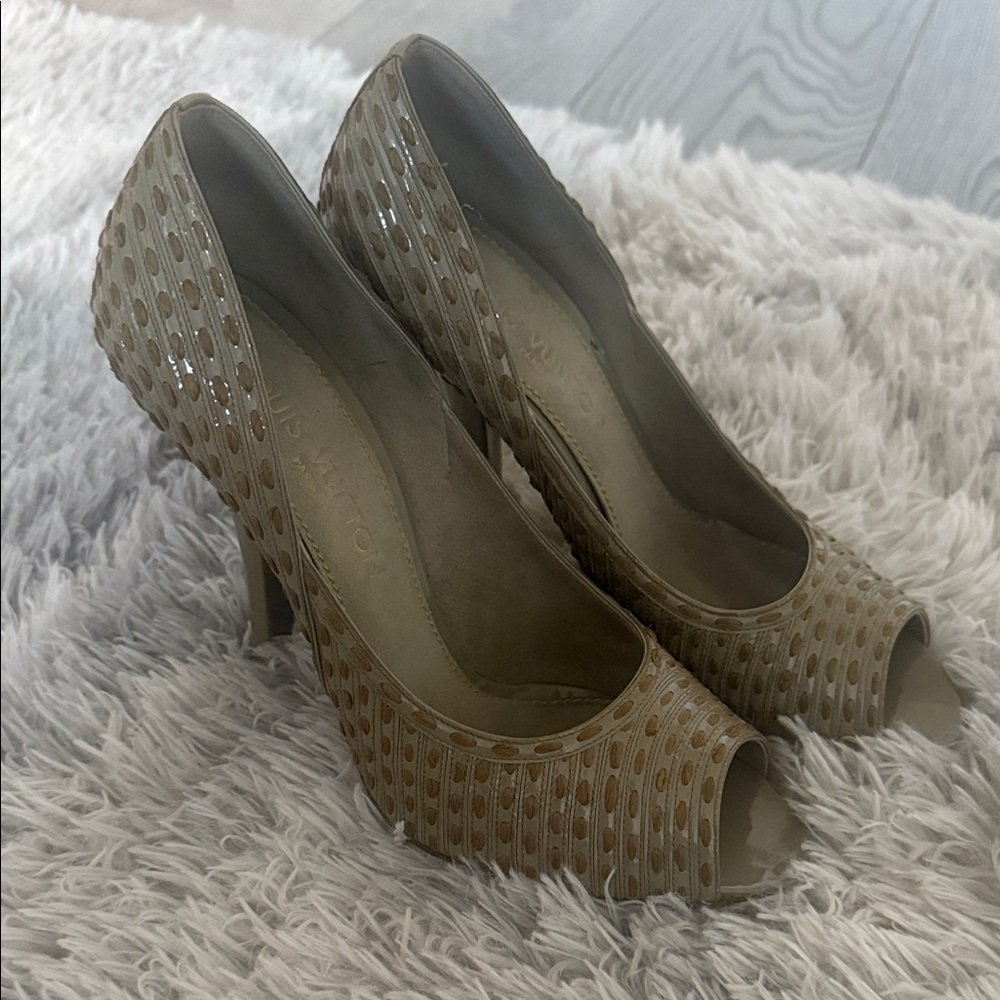 Louis Vuitton Tan Peep-Toe Heels